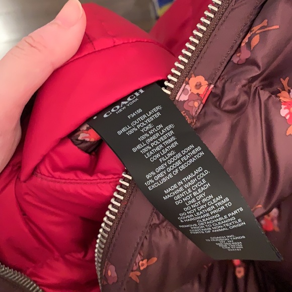 Coach women reversible goose down jacket red/ brown floral - Picture 8 of 9